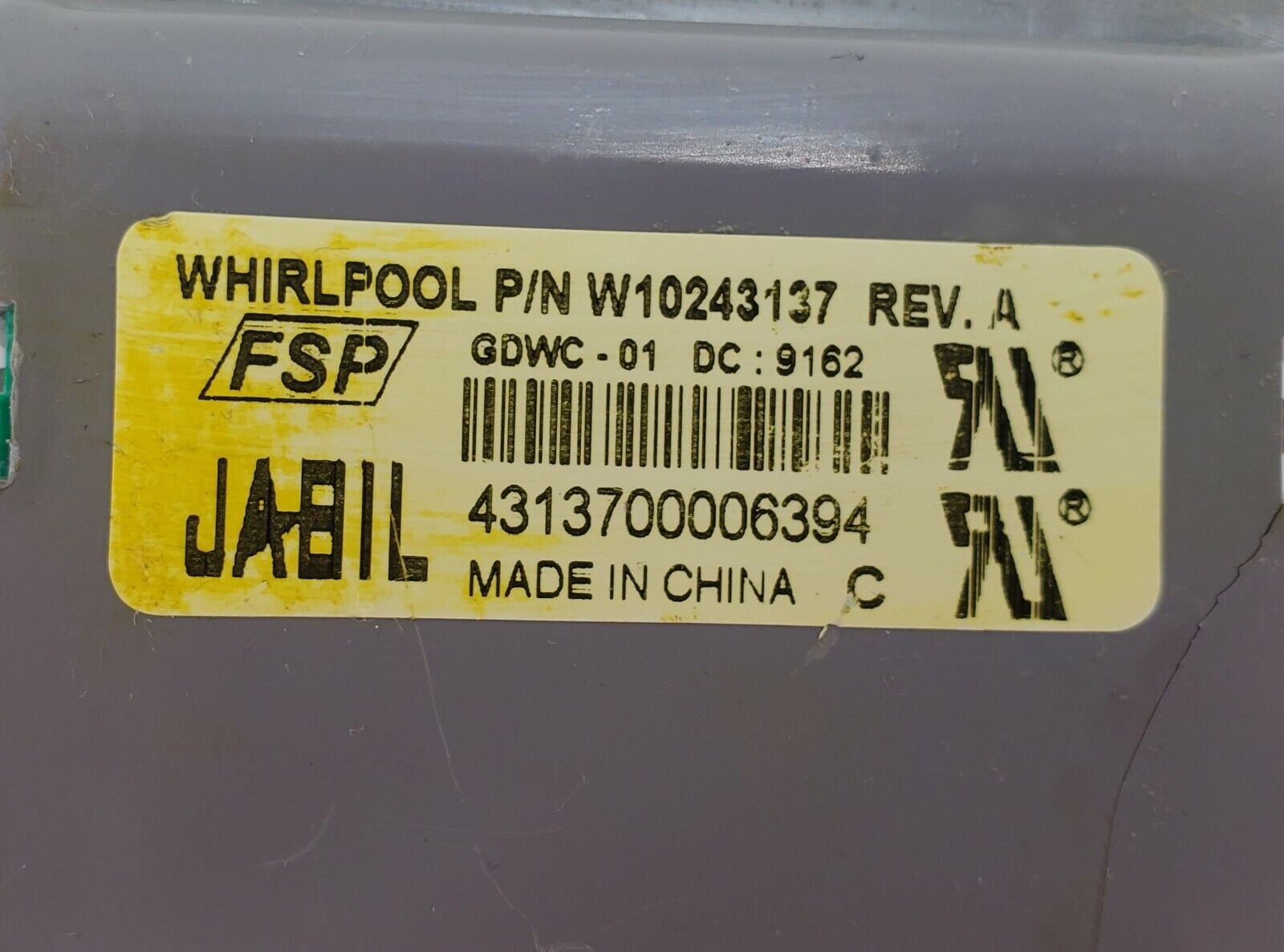 Whirlpool Dishwasher Control W10243137