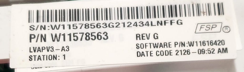 Whirlpool Washer Control W11578563