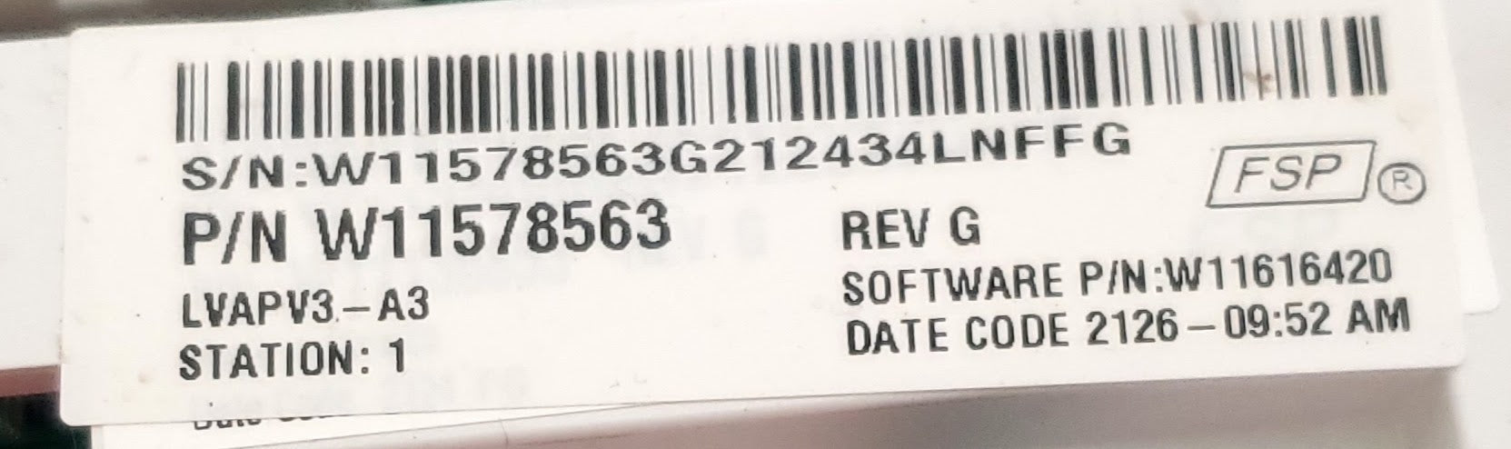 Whirlpool Washer Control W11578563