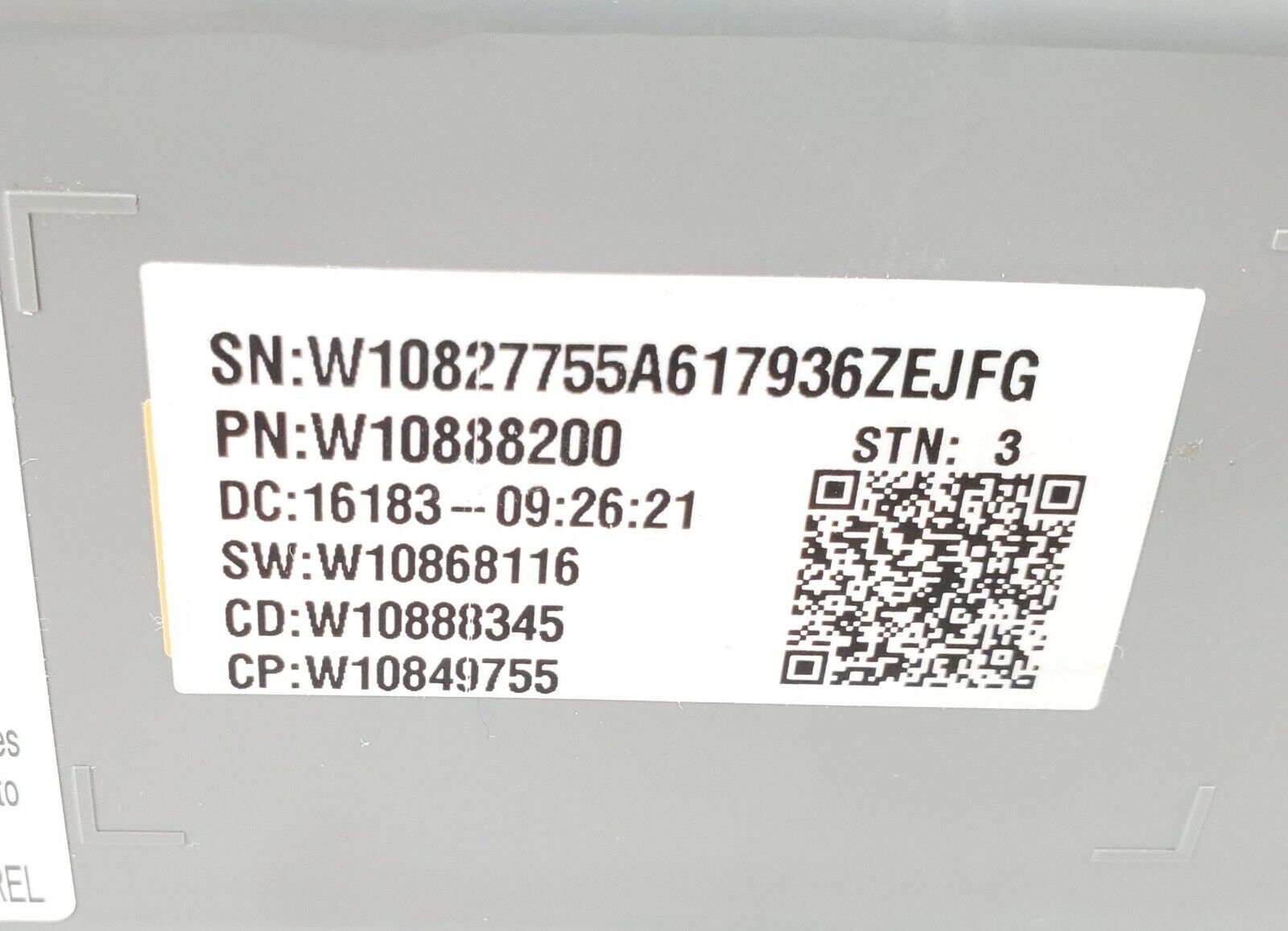 Whirlpool Washer Control  W10888200