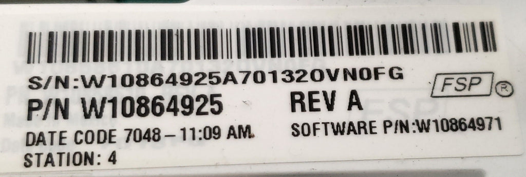 Whirlpool Washer Control  W10864925