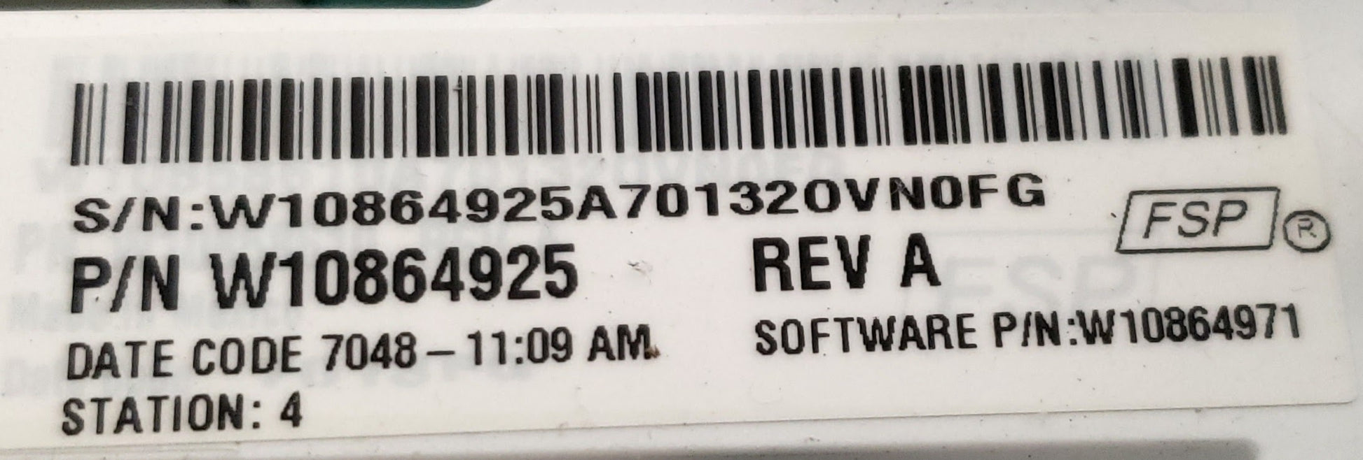 Whirlpool Washer Control  W10864925