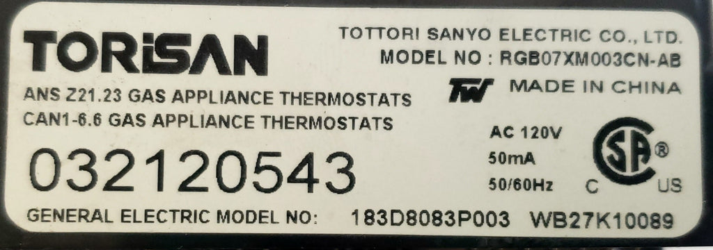 GE Range Control  WB27K10089