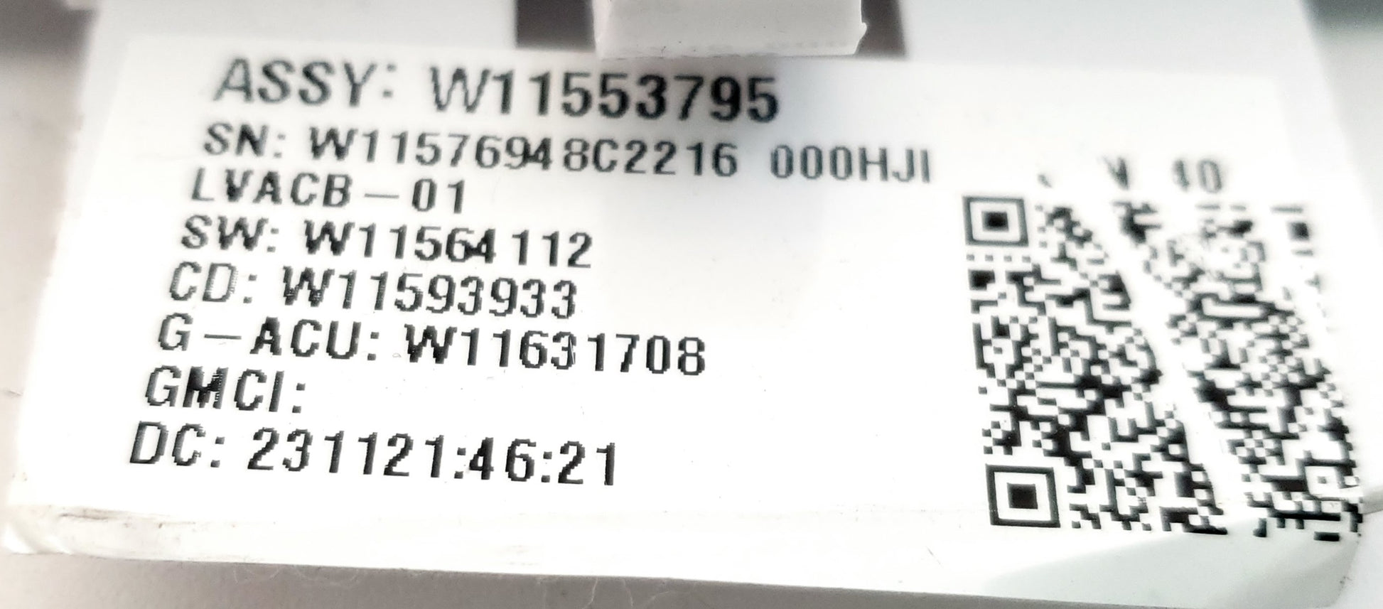 Whirlpool Washer Control W11553795