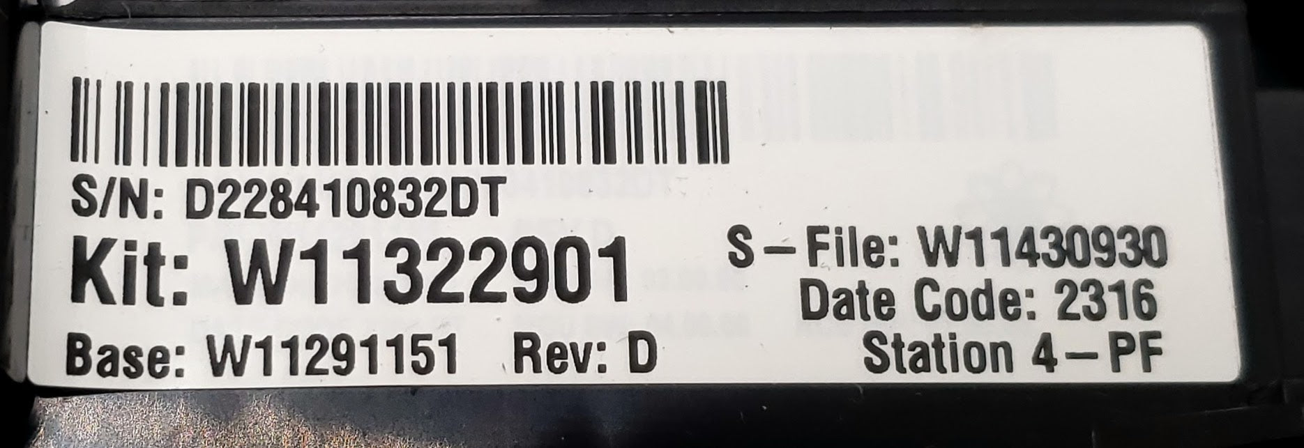 Whirlpool Washer Control  W11322901