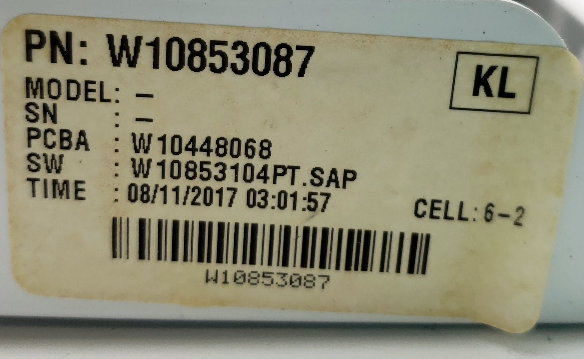Whirlpool Dryer Control W10853087
