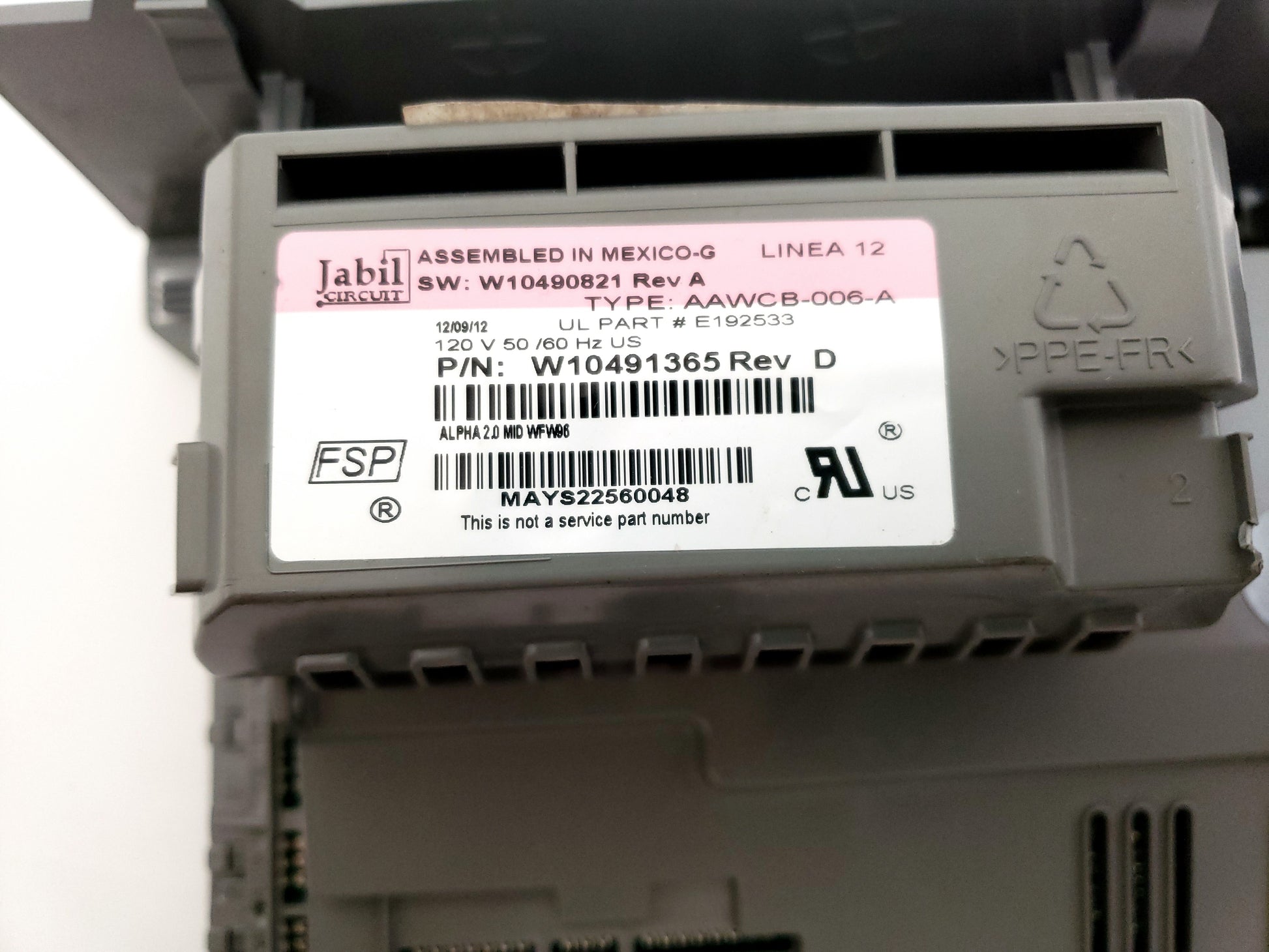 Whirlpool Washer Control Board W10491365