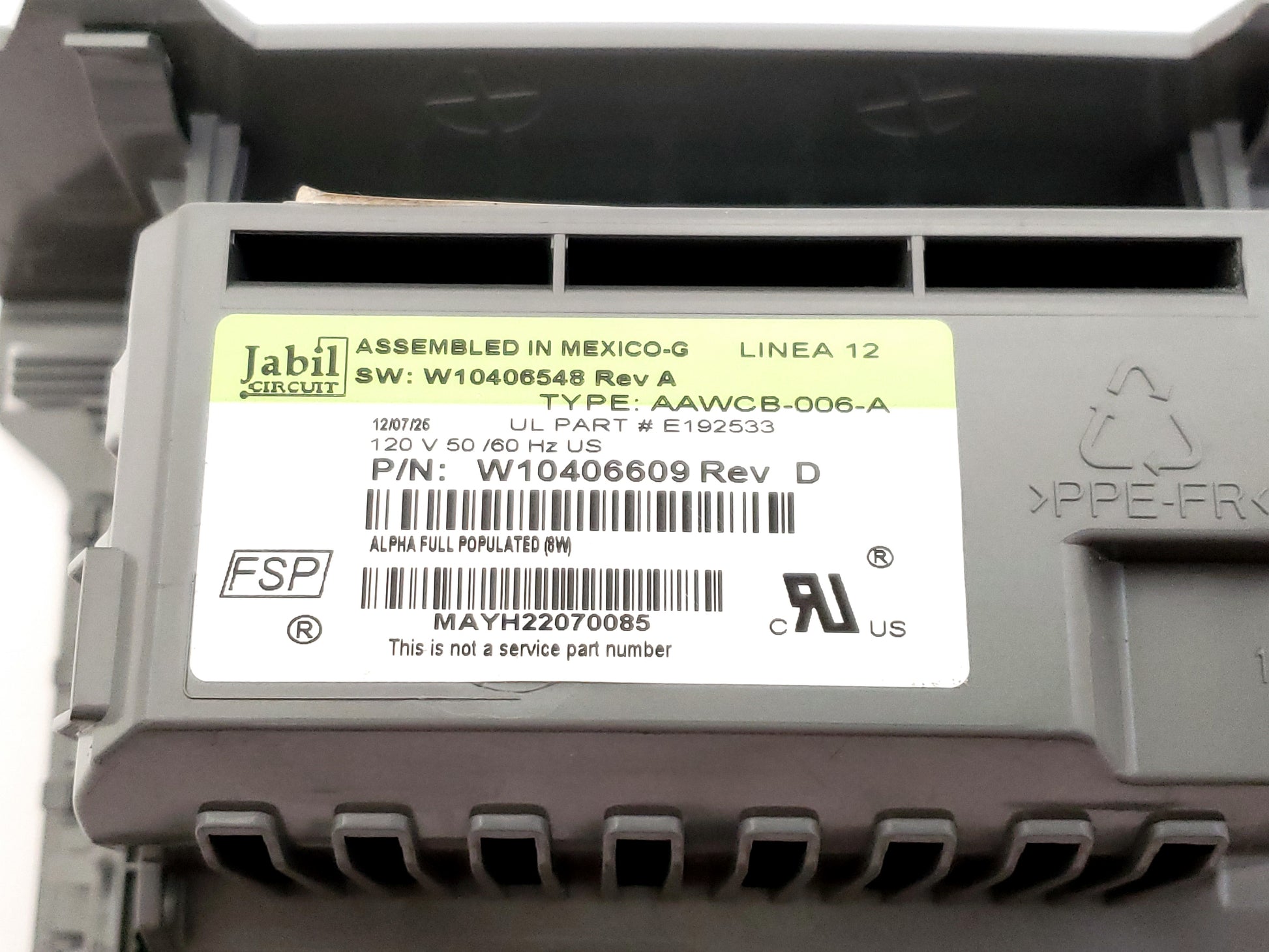 Whirlpool Washer Control Board W10406609
