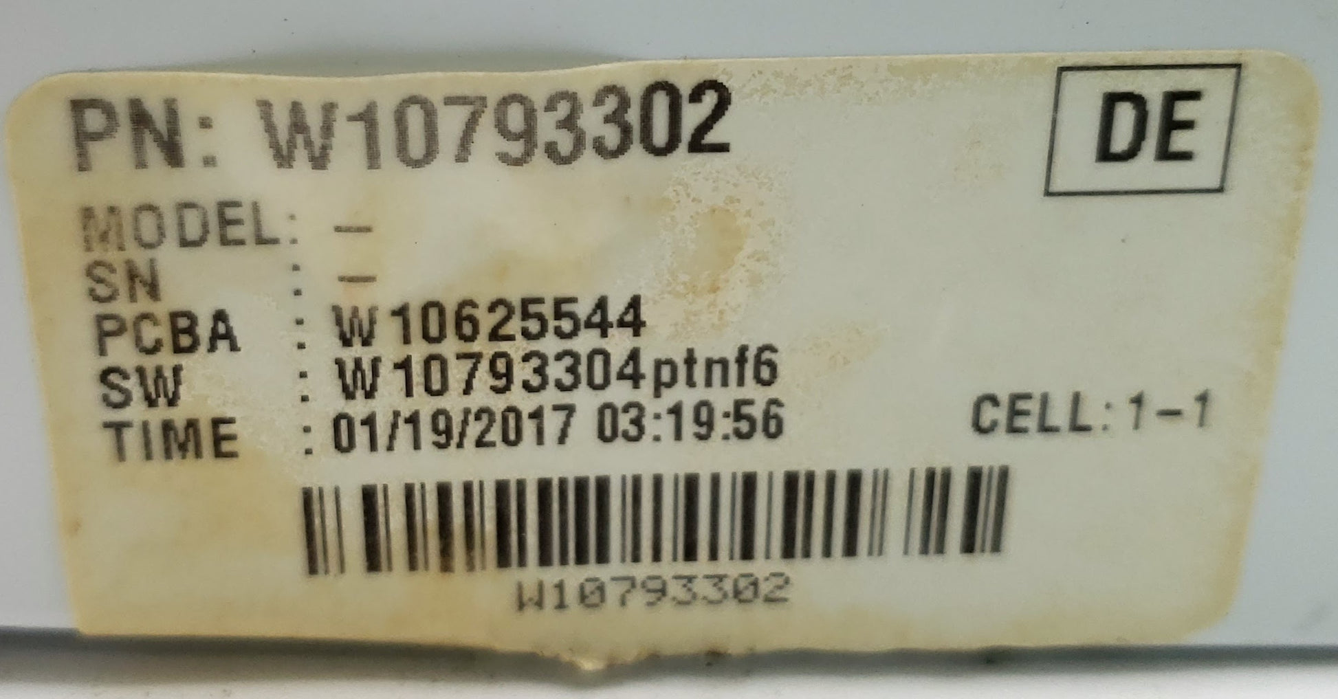 Whirlpool Dryer Control W10793302