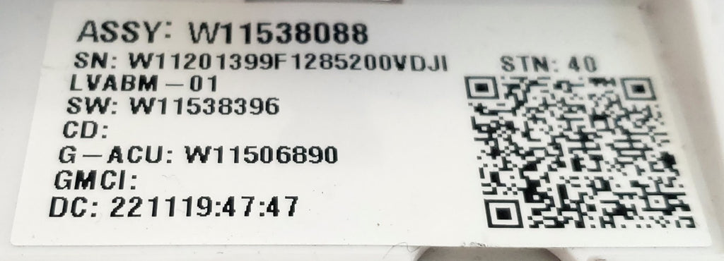 Whirlpool Washer Control W11538088