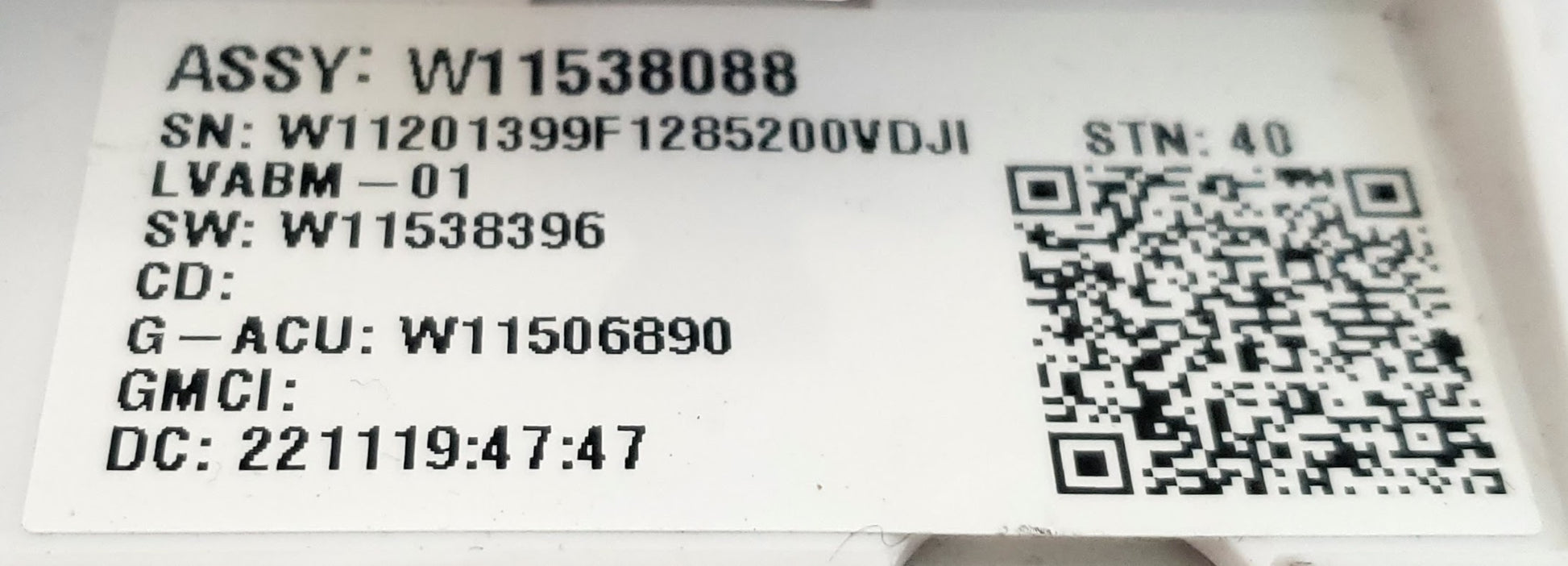 Whirlpool Washer Control W11538088