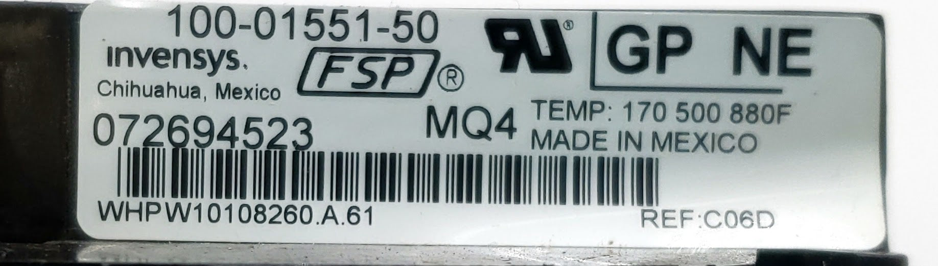 Whirlpool Range Control  W10108260