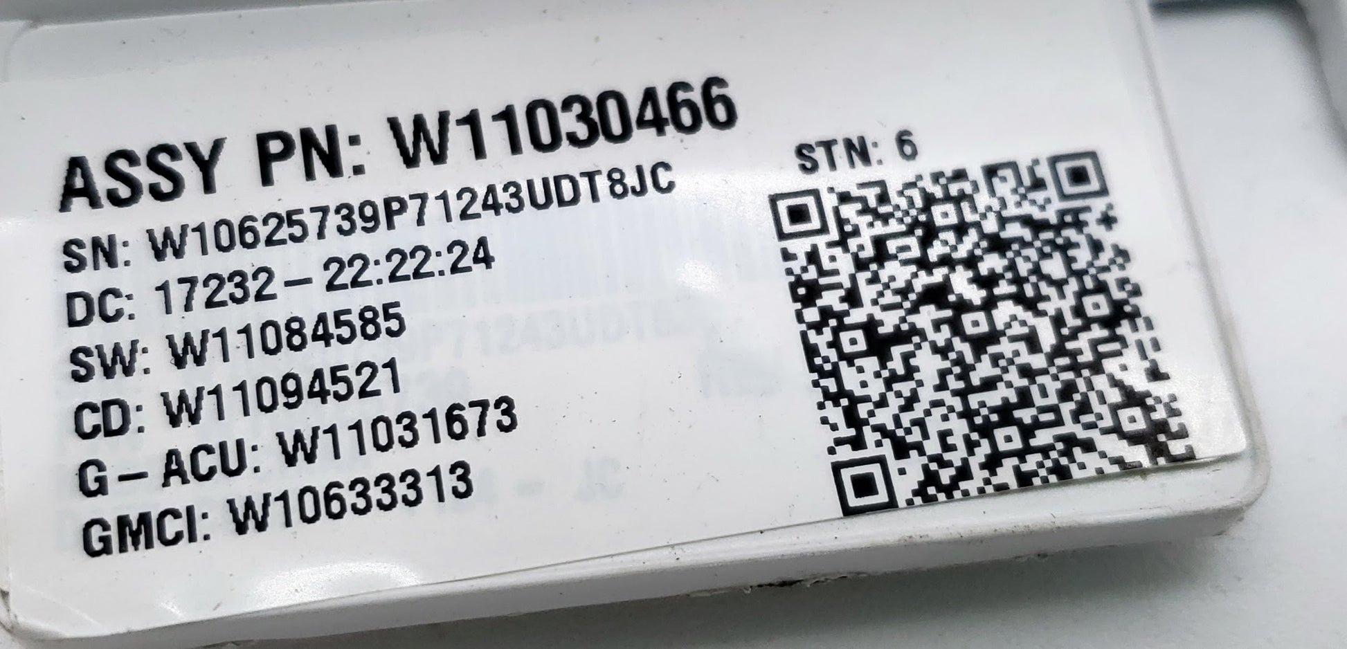 Whirlpool Washer Control  W11030466