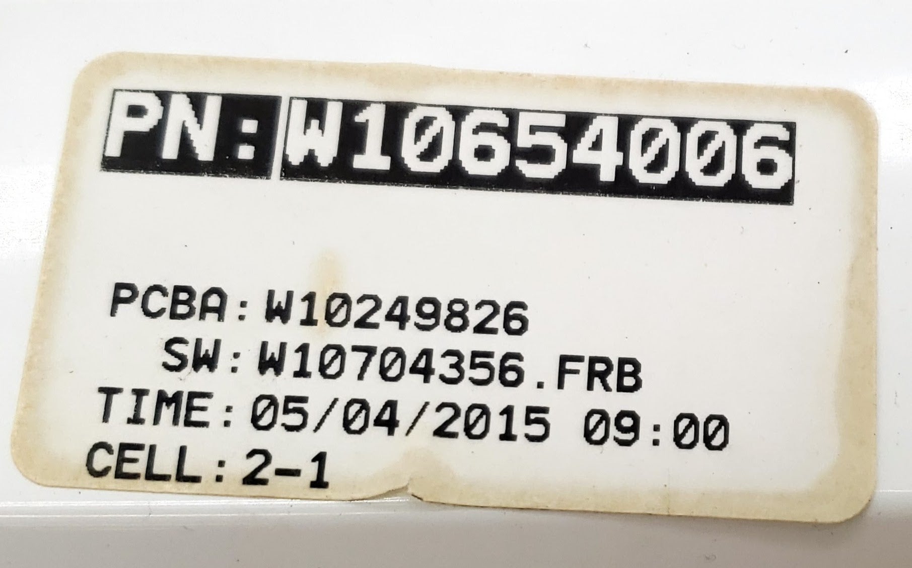 Whirlpool Dryer Control W10654006