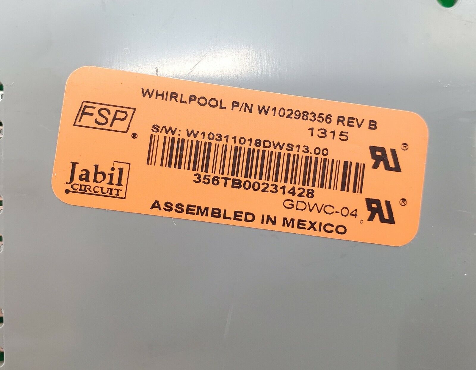 Whirlpool Dishwasher Control W10298356