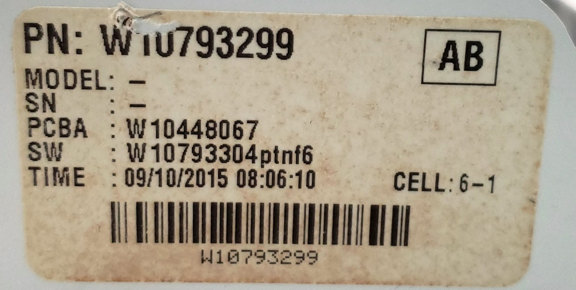 Whirlpool Dryer Control W10793299