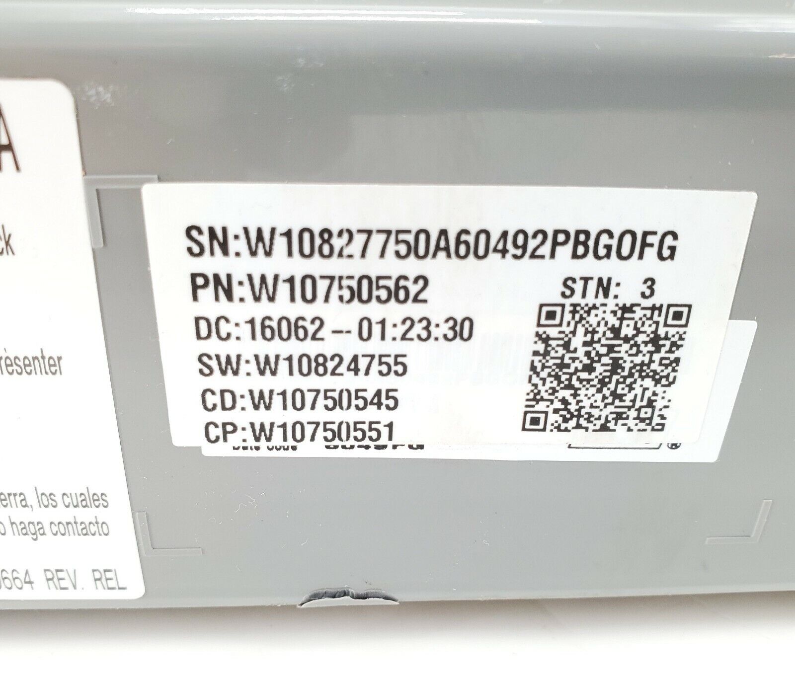 Whirlpool Washer Control  W10750562