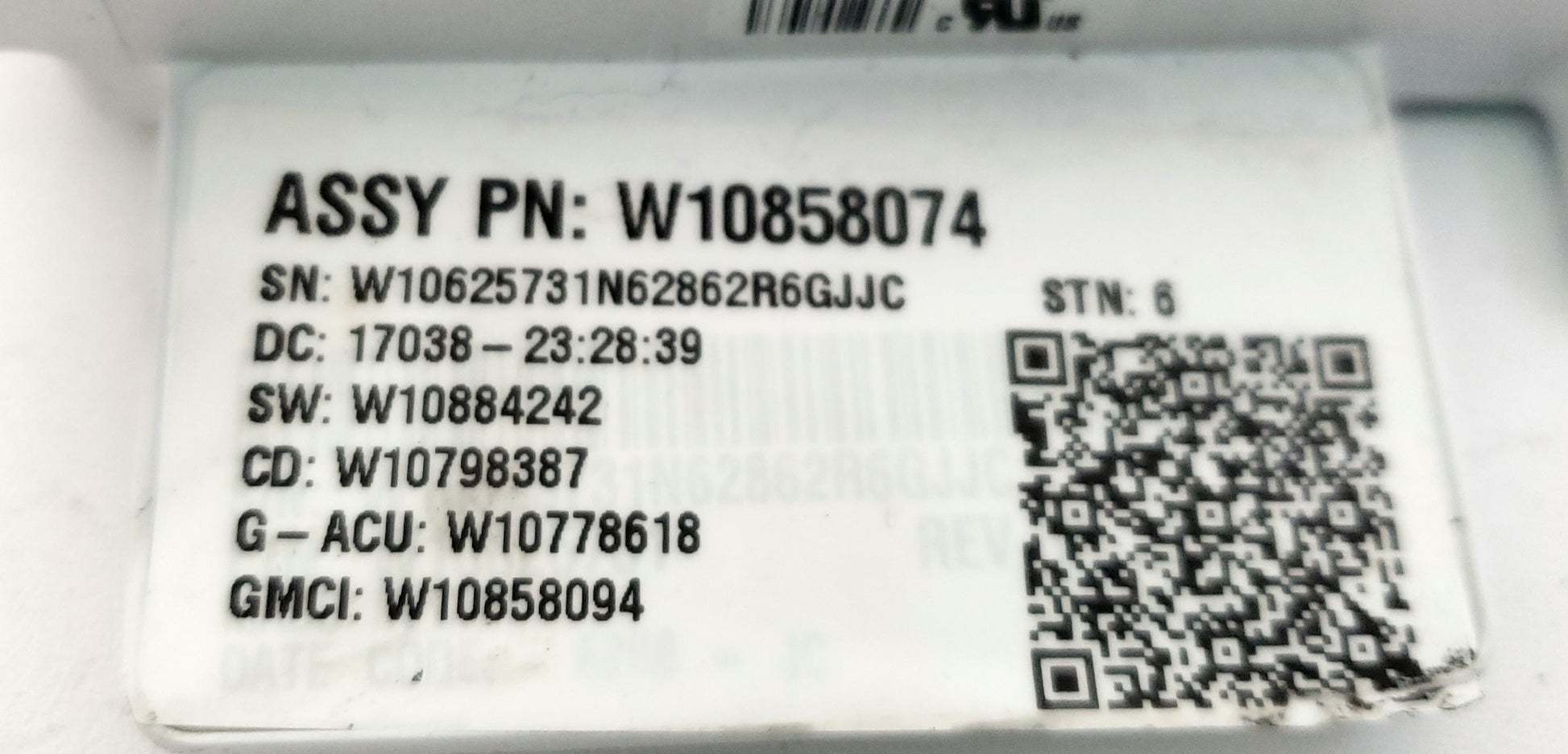 Whirlpool Washer Control W10858074