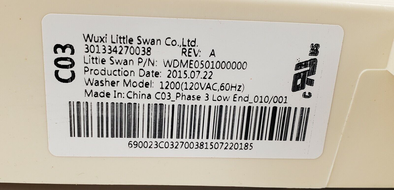 GE Washer Control 301334270038