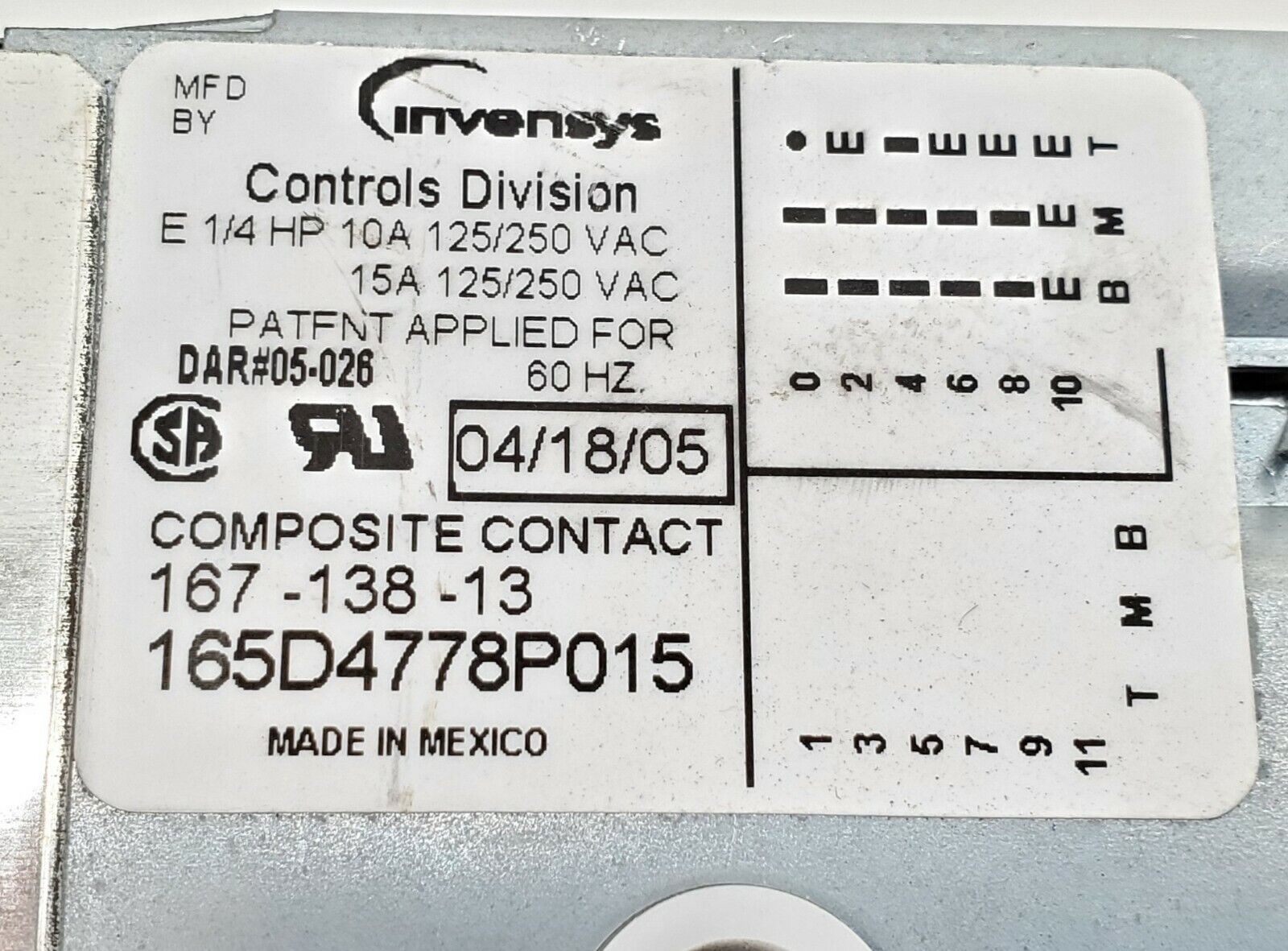 GE Dishwasher Timer 165D4778P015