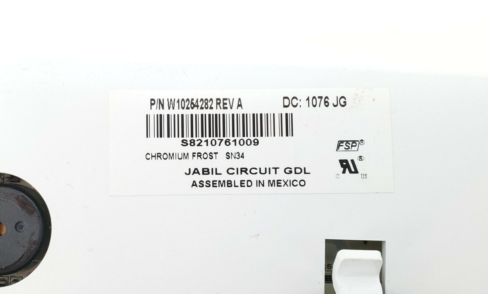 Whirlpool Fridge Control W10254282