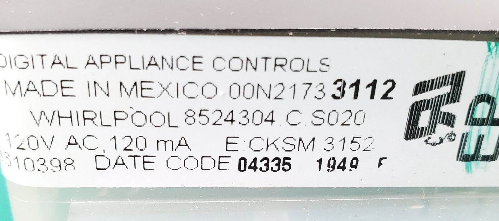 Whirlpool Range Control 8524304