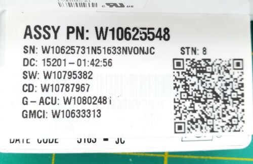 Whirlpool Washer Control W10625548