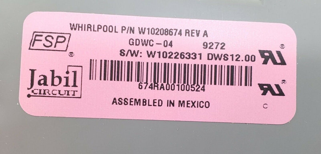 OEM Kenmore Dishwasher Control W10208674 Same Day Shipping & Lifetime Warranty