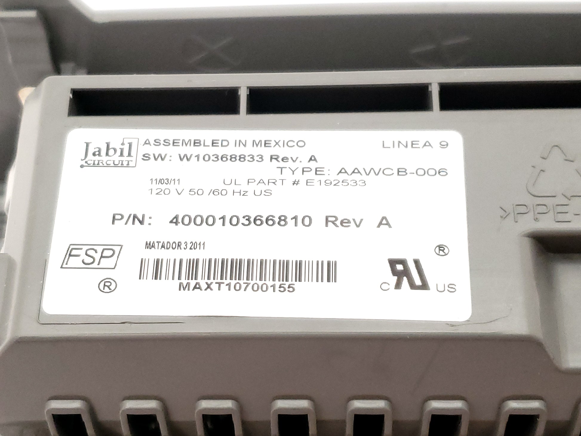 Whirlpool Washer Control 400010366810