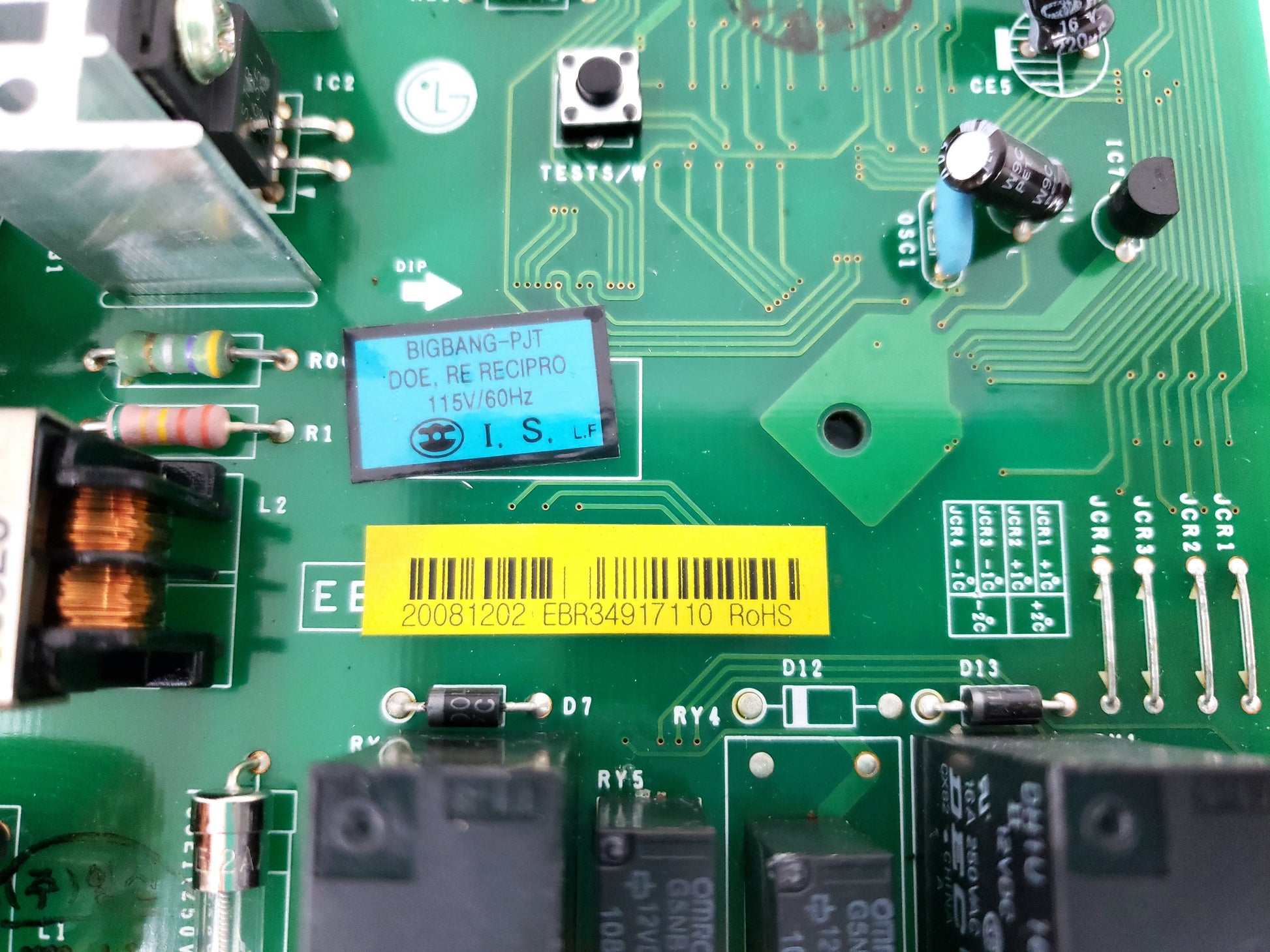 OEM LG Refrigerator Control Board EBR34917110