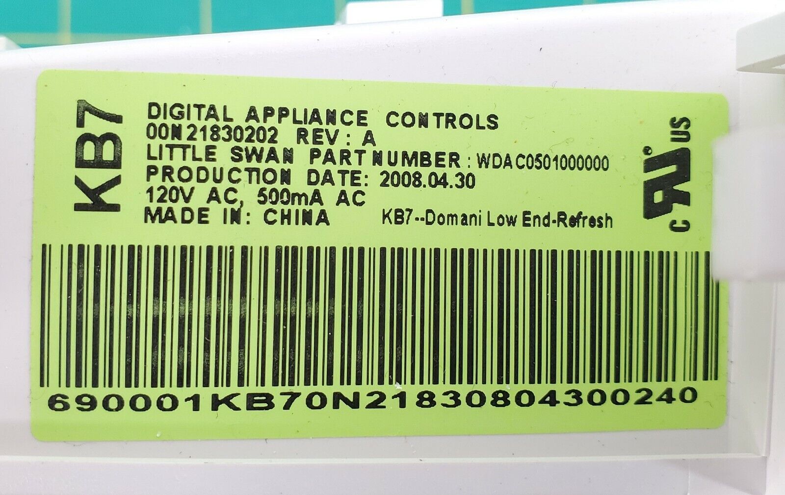 GE Washer Control 00N21830202
