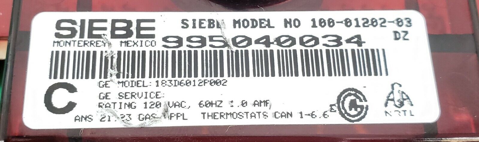 GE Range Control 183D6012P002