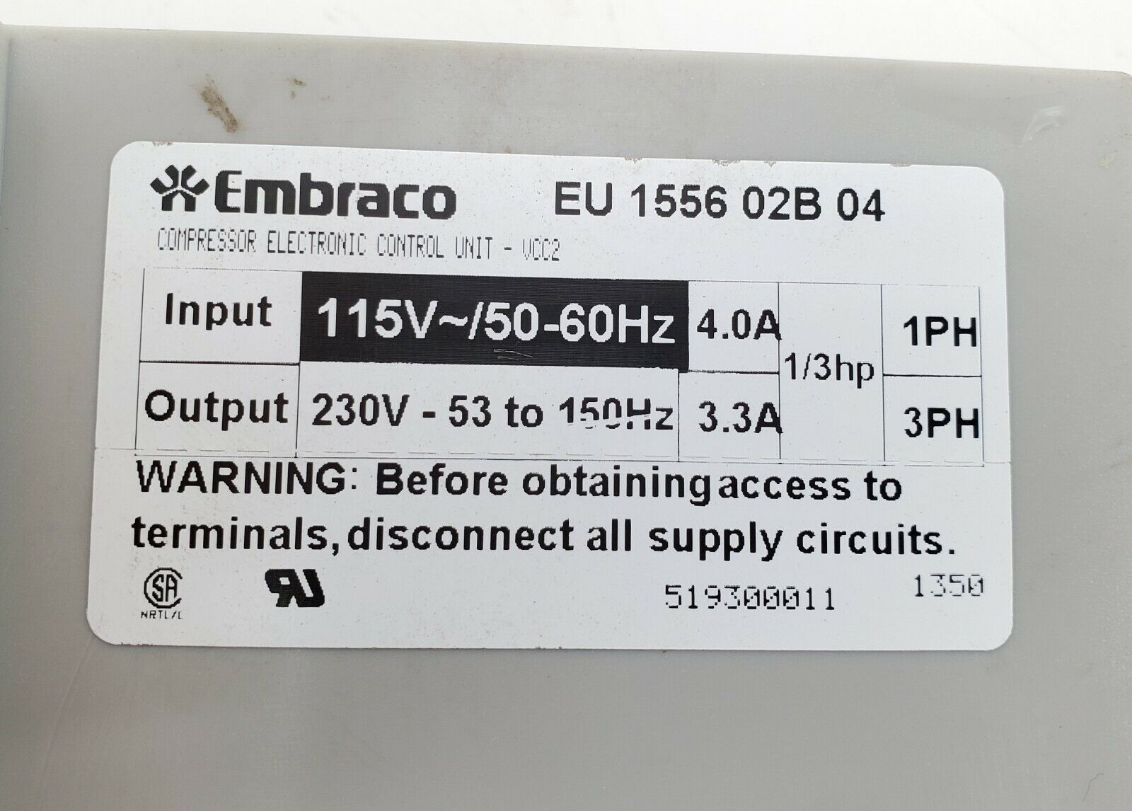 Whirlpool Refrigerator Control 519300011