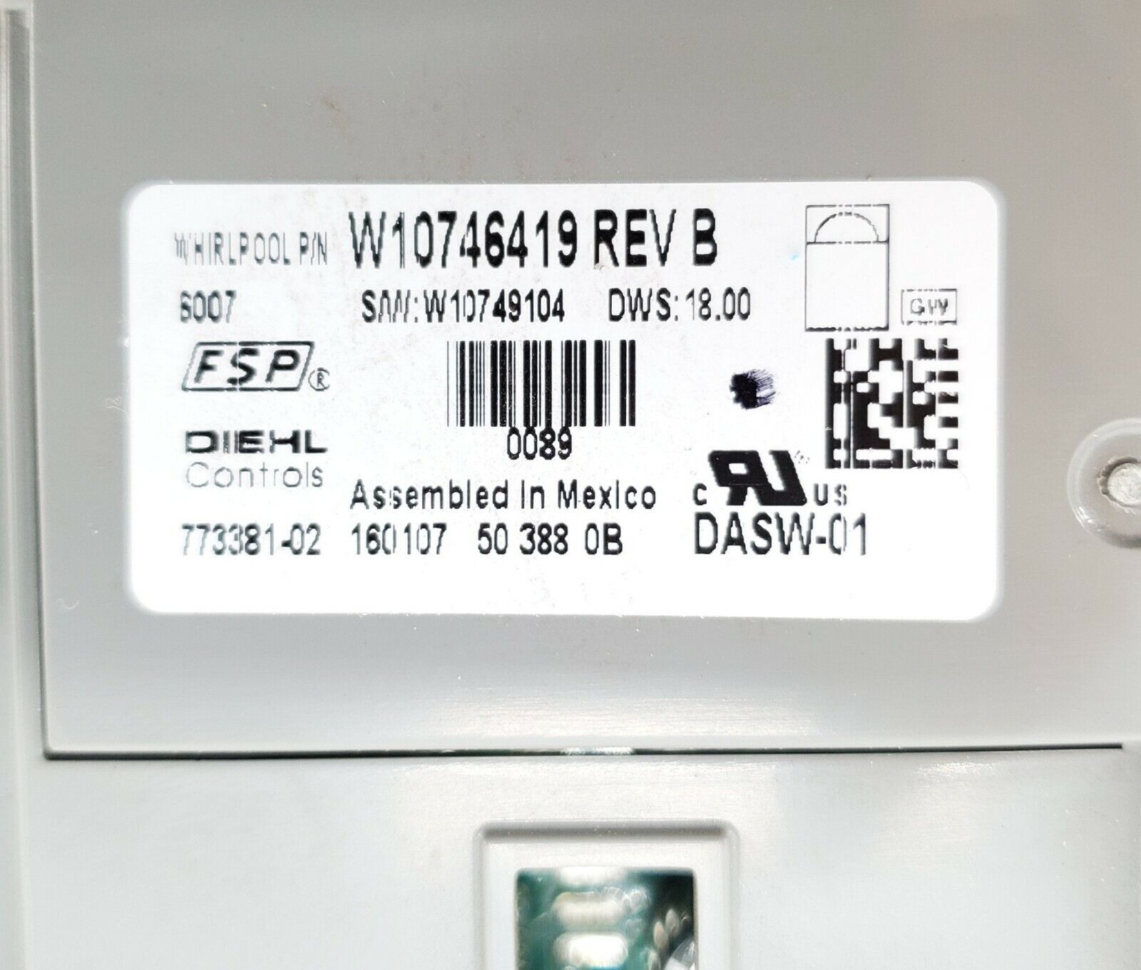 Kenmore Dishwasher Control W10746419