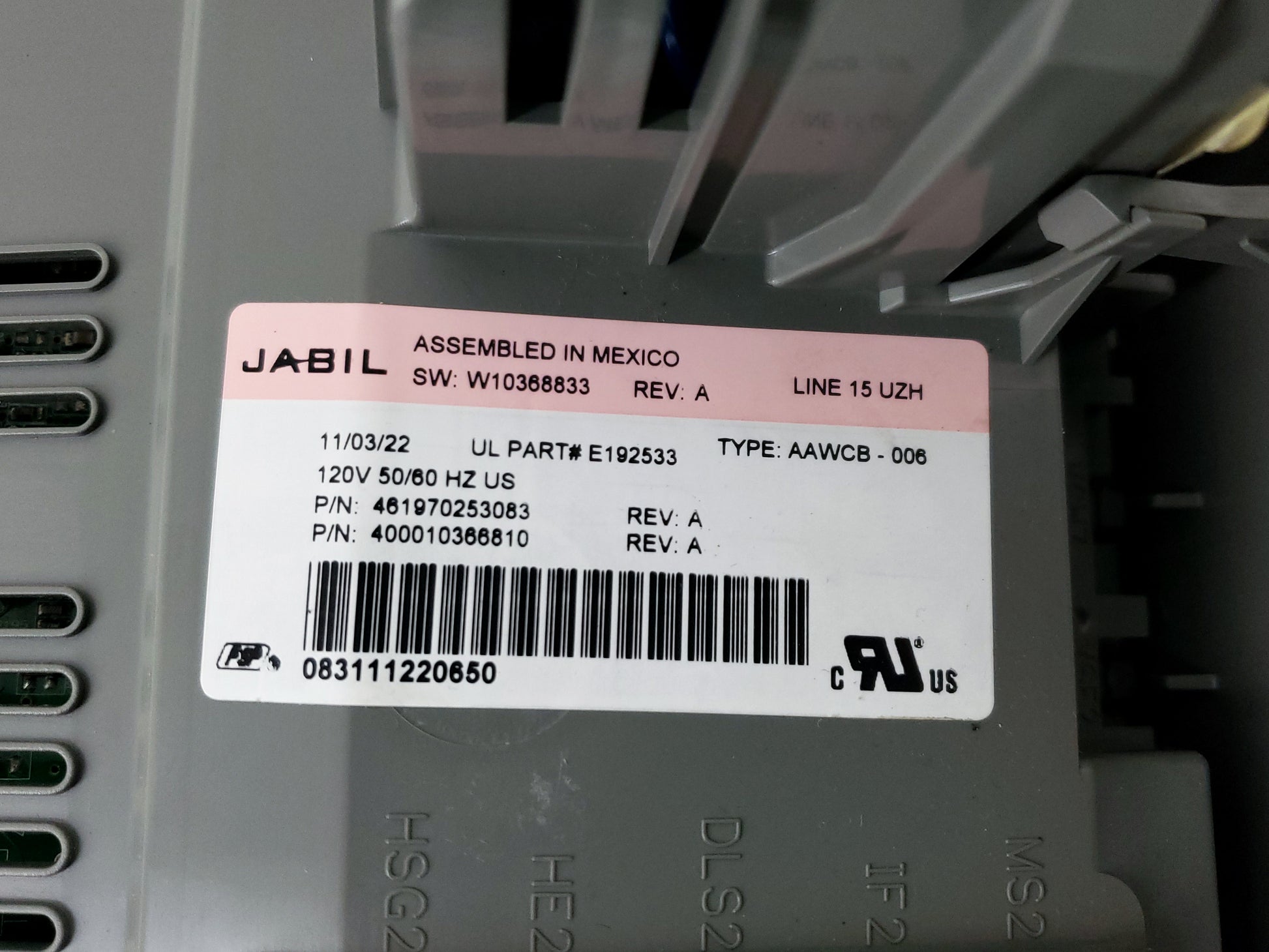 Whirlpool Washer Control Board W10368833