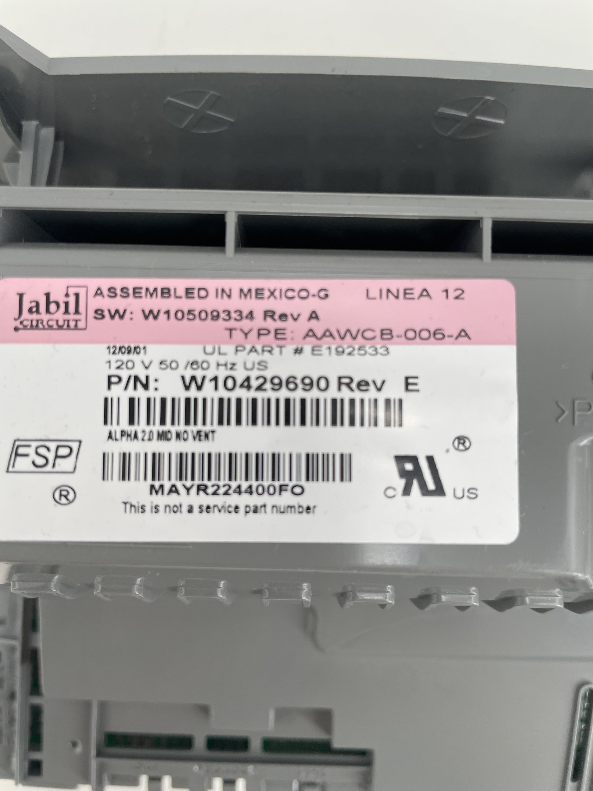 OEM  Whirlpool Washer Control W10429690