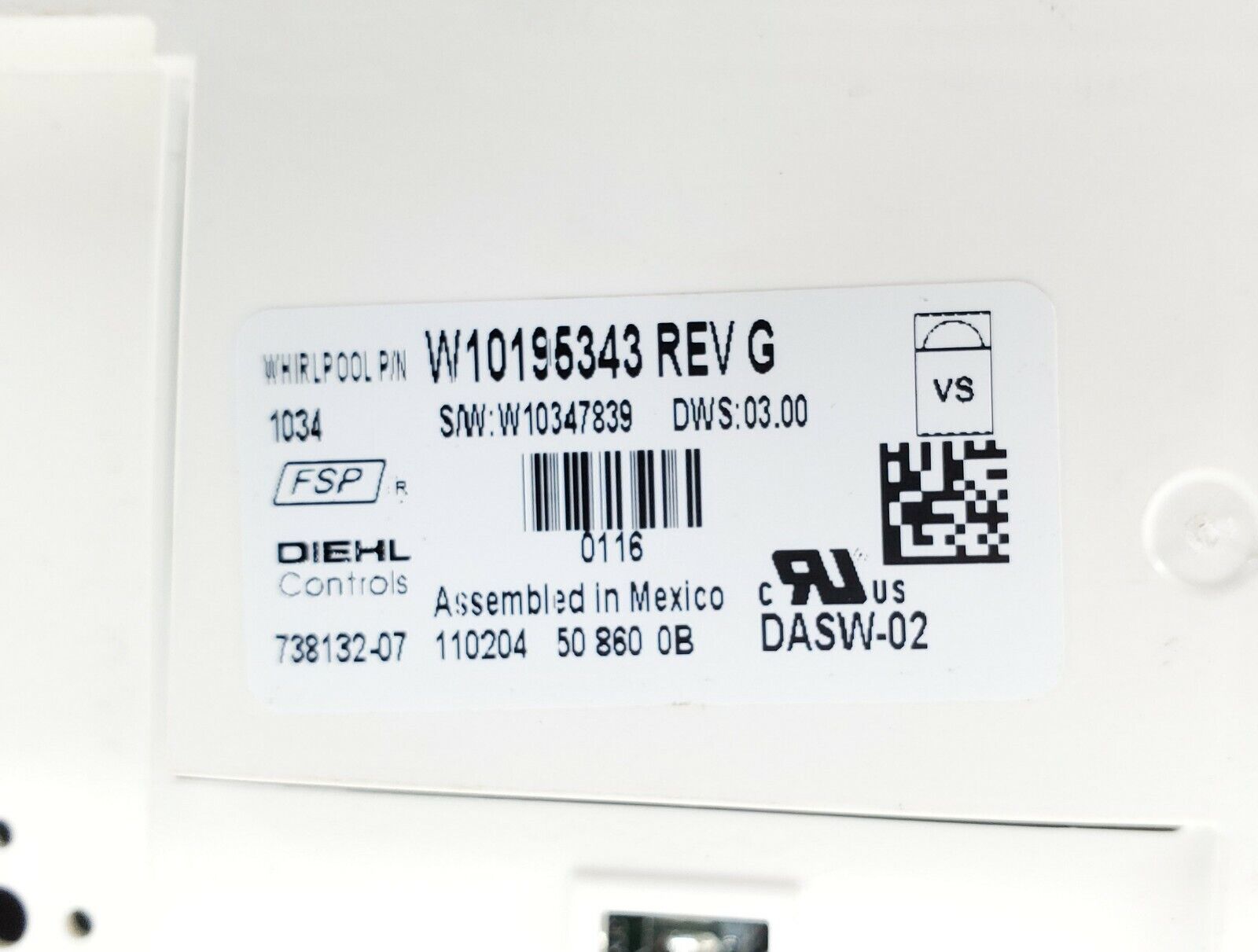 Kenmore Dishwasher Control  W10195343