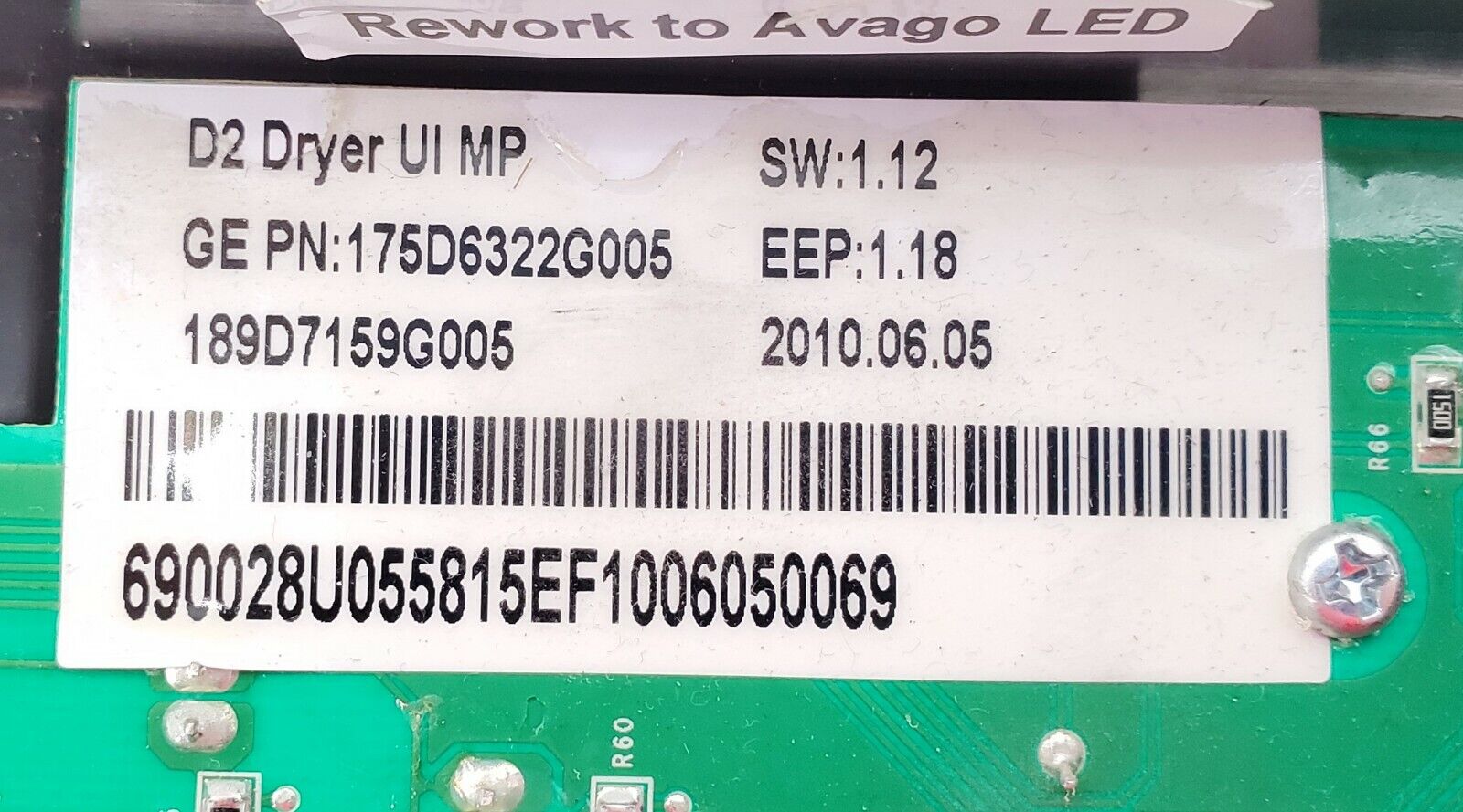 GE Dryer Display 189D7159G005