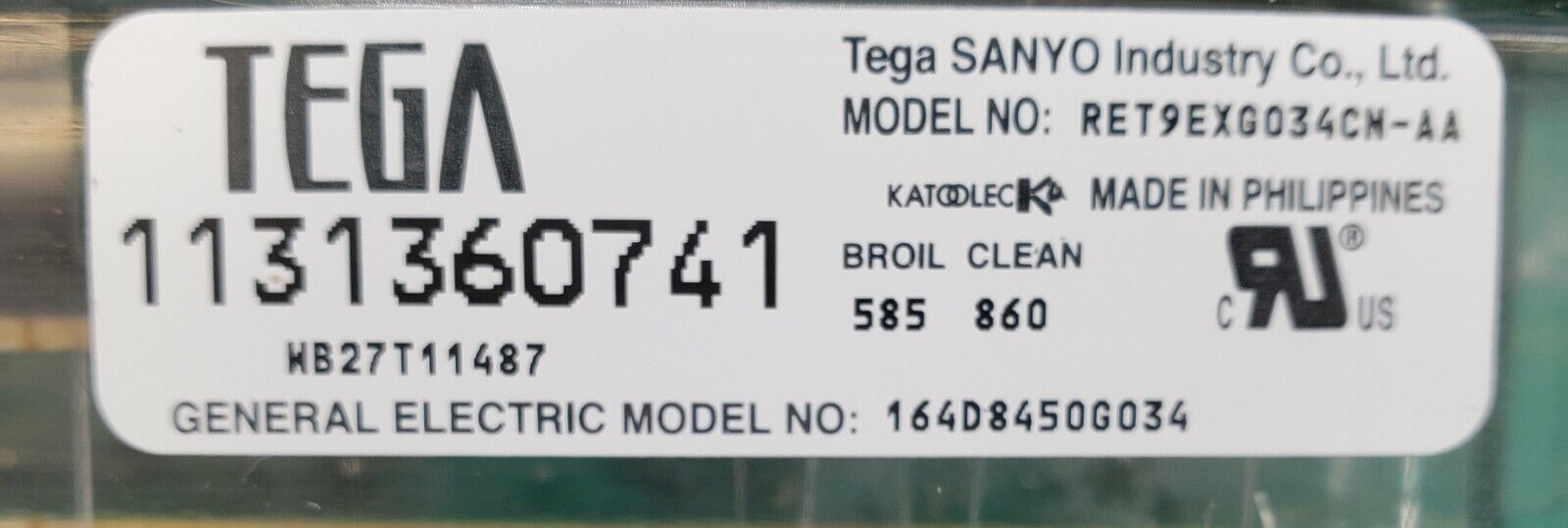 OEM  GE Range Control WB27T11487