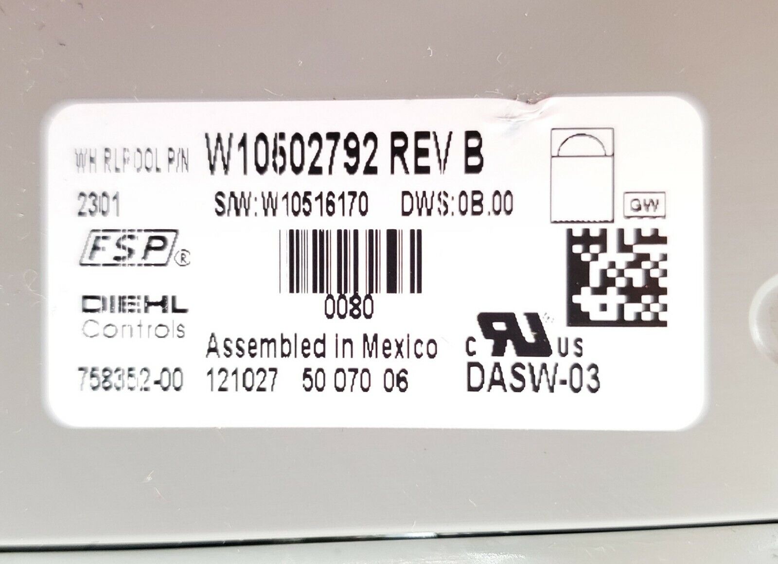 Kenmore Dishwasher Control W10502792