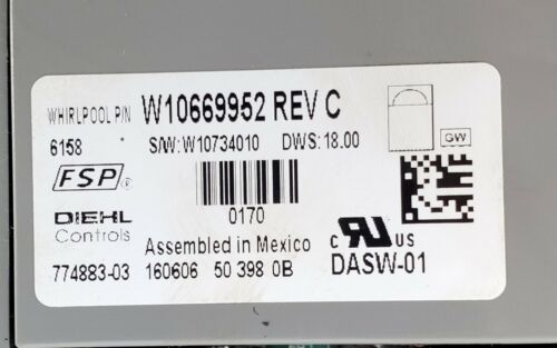 Kenmore Dishwasher Control Board W10669952